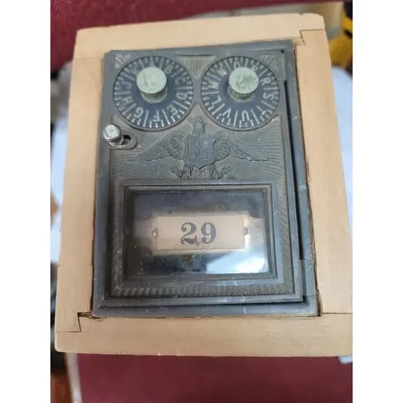 Post Office US AMERICAN eagle Combination Lockbox Wooden ANTIQUE